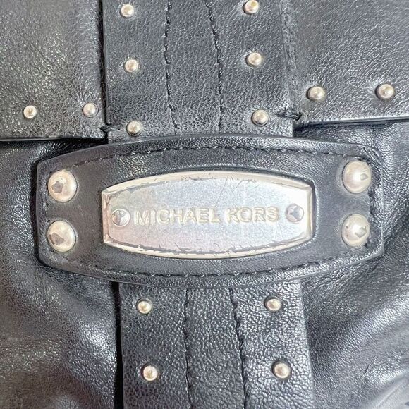 y2k Vintage Michael Kors Astor Black Leather Studded Shoulder Bag Rocker Chic - Picture 8 of 14